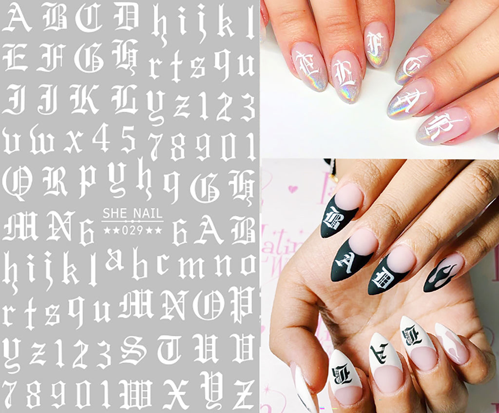 Newest She-029 Black And White Gold Alphabet Nail Letter Stickers